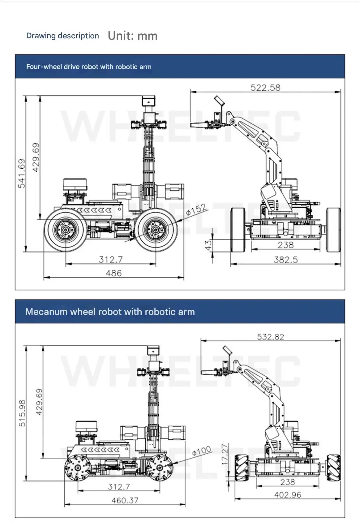 WHEELTEC R550A PLUS ROS Research Robot with Robotic Arm, LiDAR Mapping and Navigation