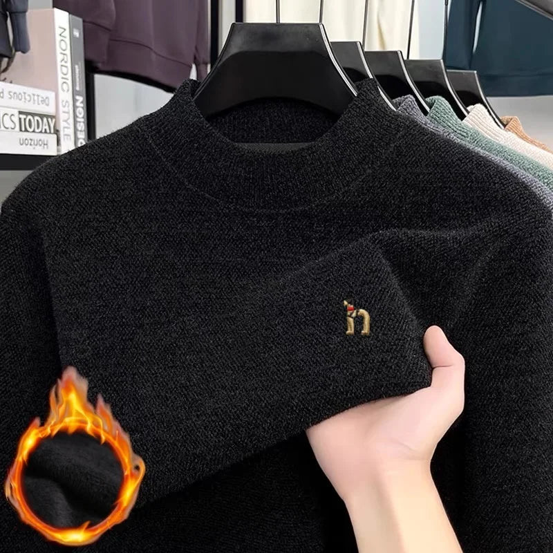 High quality warm plush knitted men pullover luxury brand comfort round neck Korean style fashion cartoon dog embroidery sweater
