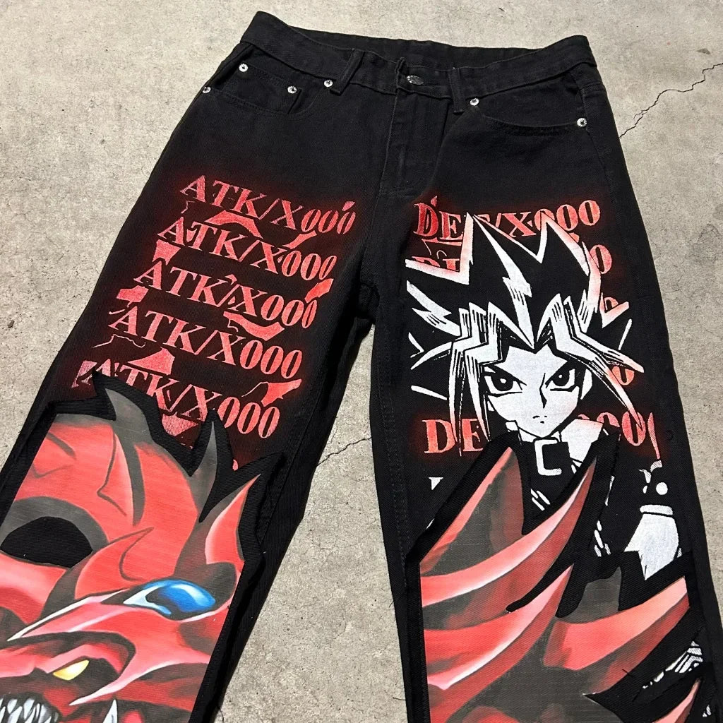 Harajuku high street y2k baggy jeans vintage wide leg denim pants popular anime jeans streetwear couples trouser men clothing