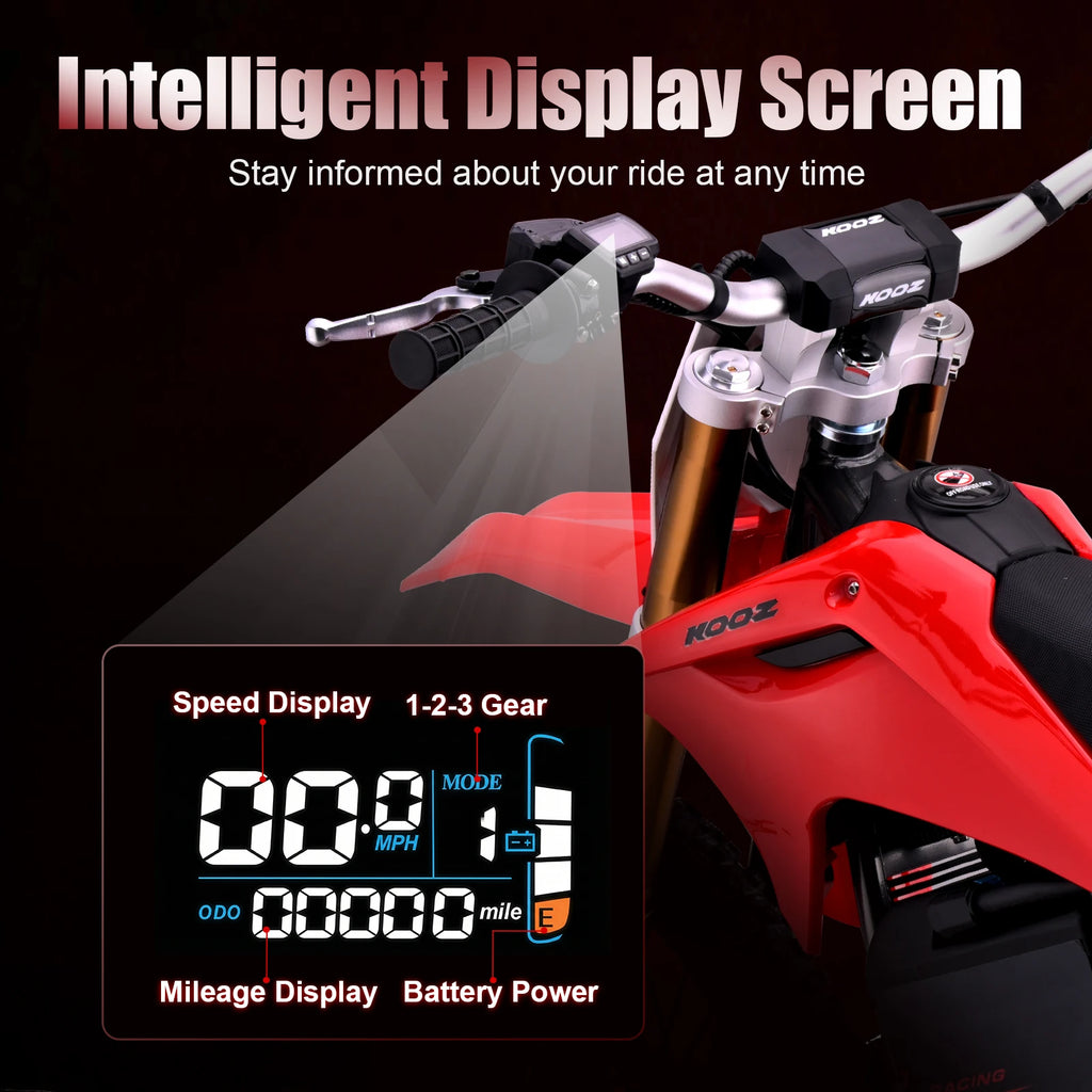 KOOZ HP131E-L 72V 8000W Pro Electric Dirt Bike for Adults,3 Speed Modes Electric Motorcycle Up to 56 MPH with 19"/16" Tires.