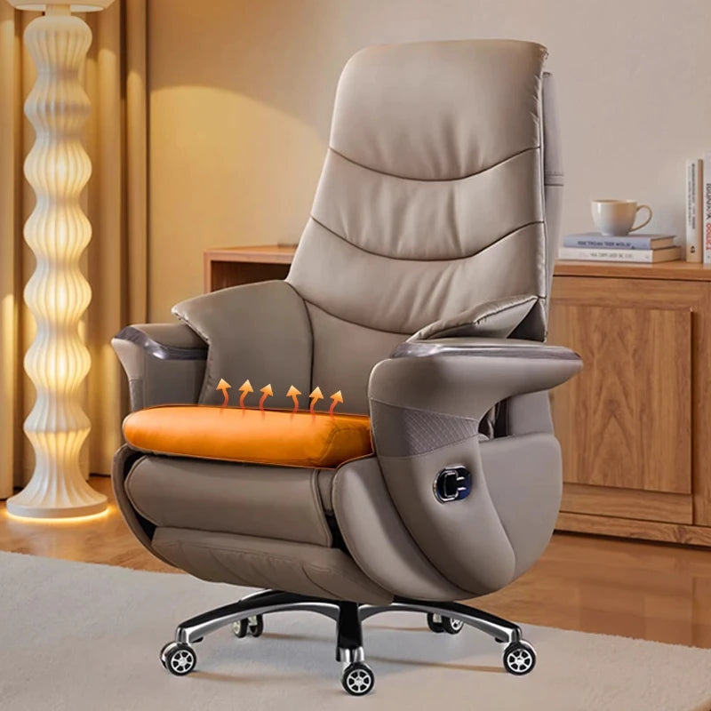 Premium Genuine Leather Executive Office Chair - Electric Massage Gaming Chair with Ergonomic Support for Home and Office JT40