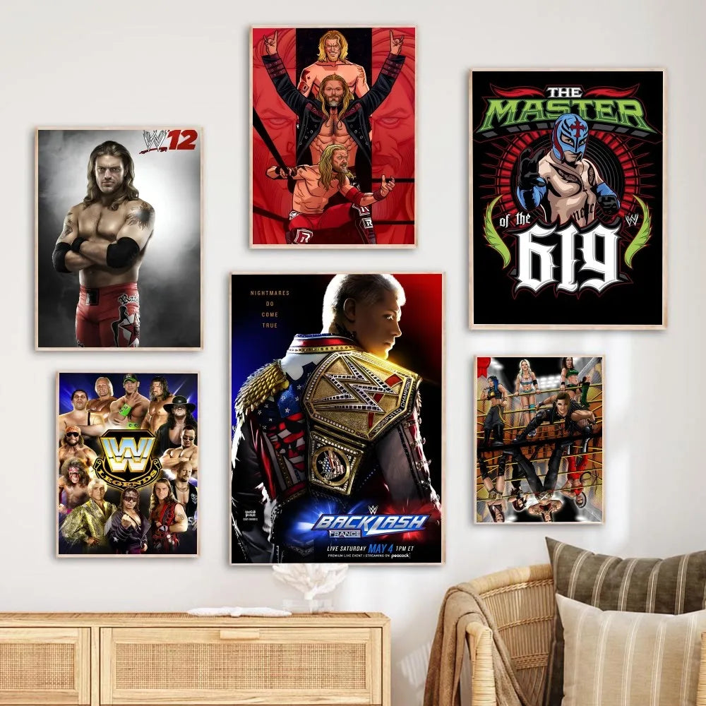 W-WWE Poster Self-adhesive Art Waterproof Paper Sticker Coffee House Bar Room Wall Decor