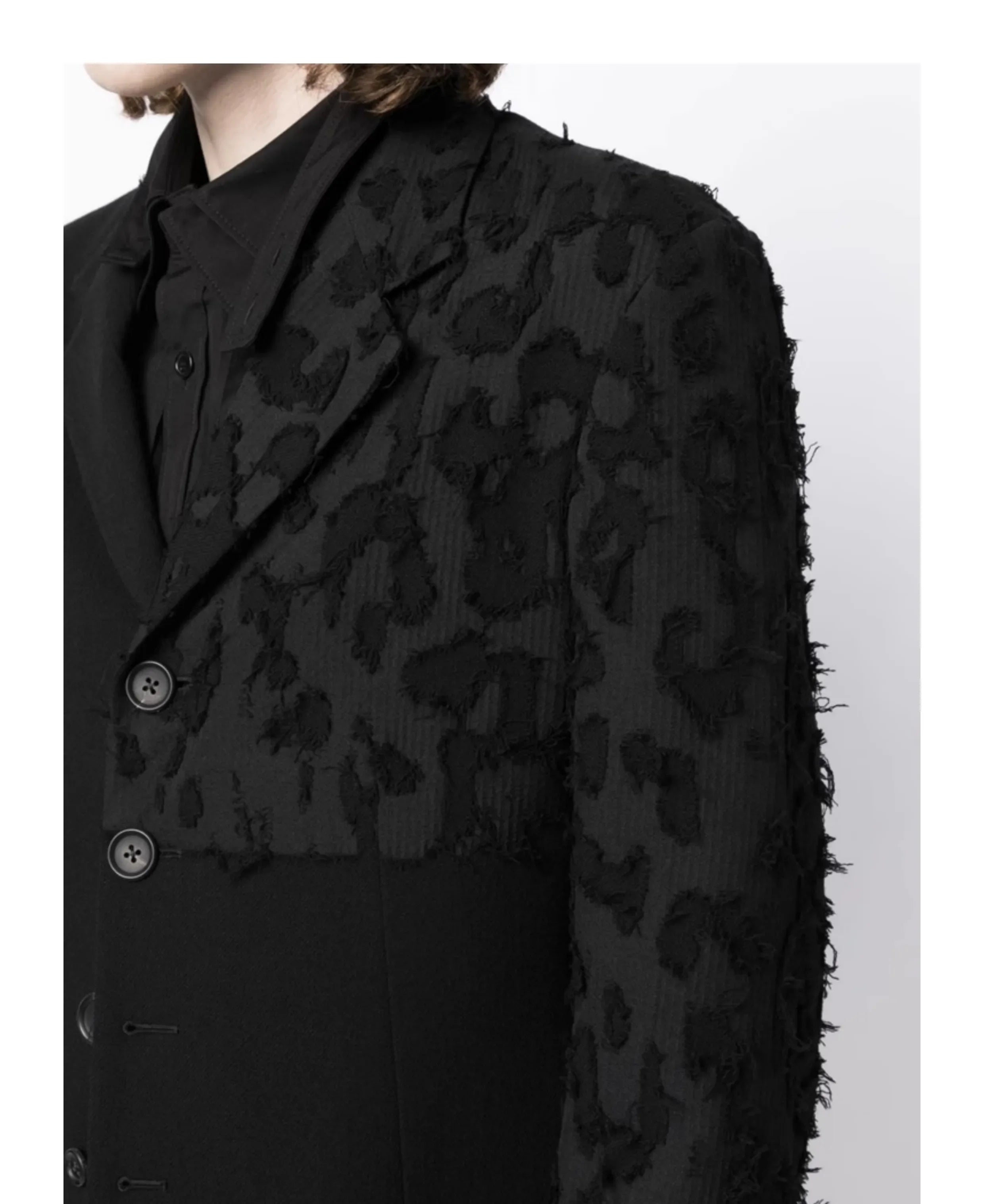 YOJI OOAK Design sense men's patchwork single breasted suit jacket special processing leopard print style 4 button top