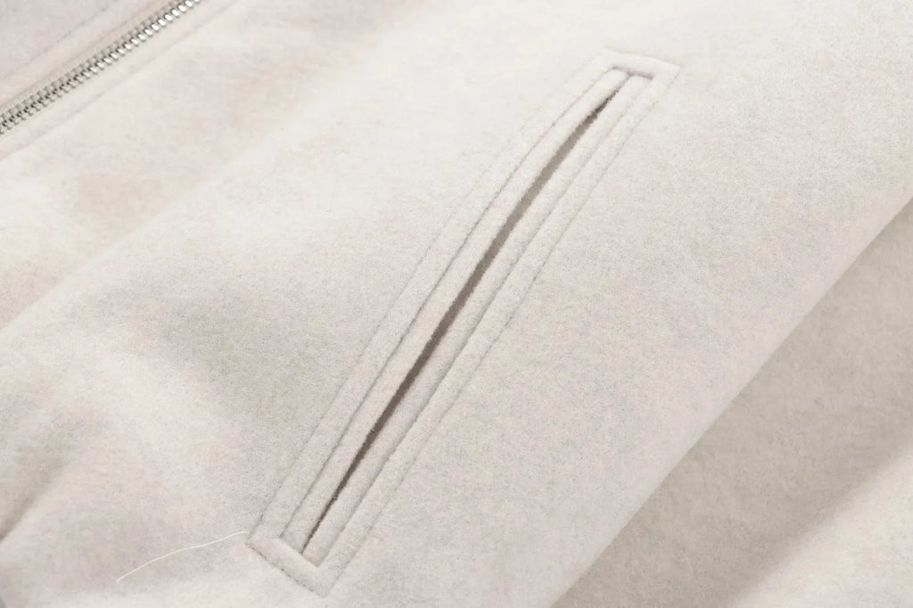 HXAO Outerwears Cropped Bomber Jacket Women Autumn Long Sleeve Faux Wool Coats For Woman Winter Zip Up Gray Beige Short Coats