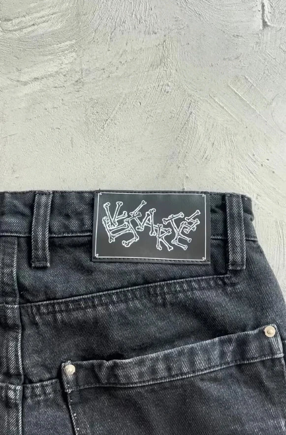 Thriller Zombie Full Embroidery Hip Hop Punk Jeans Men Women High Waist Straight Wide Leg Denim Pants Y2k Retro Baggy Jeans