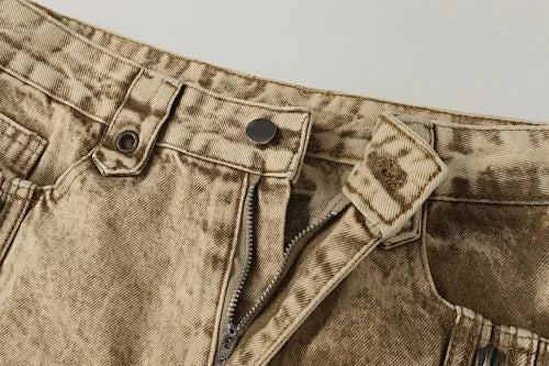 2025 New Americantrendy street hip-hop style ripped wide-leg loose jeans