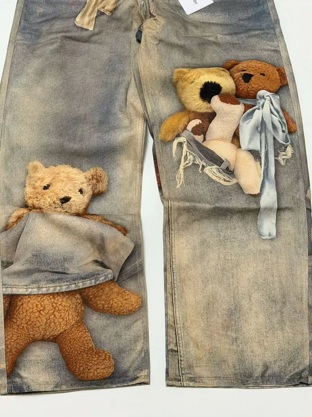 men and women retro little bear digital prints jeans baggy fit