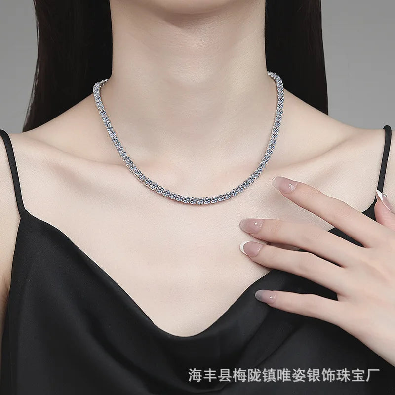 Bulk High-End Hip-Hop Necklace, PT950 Platinum Moissanite Tennis Style, Unisex Aesthetic Luxury Jewelry