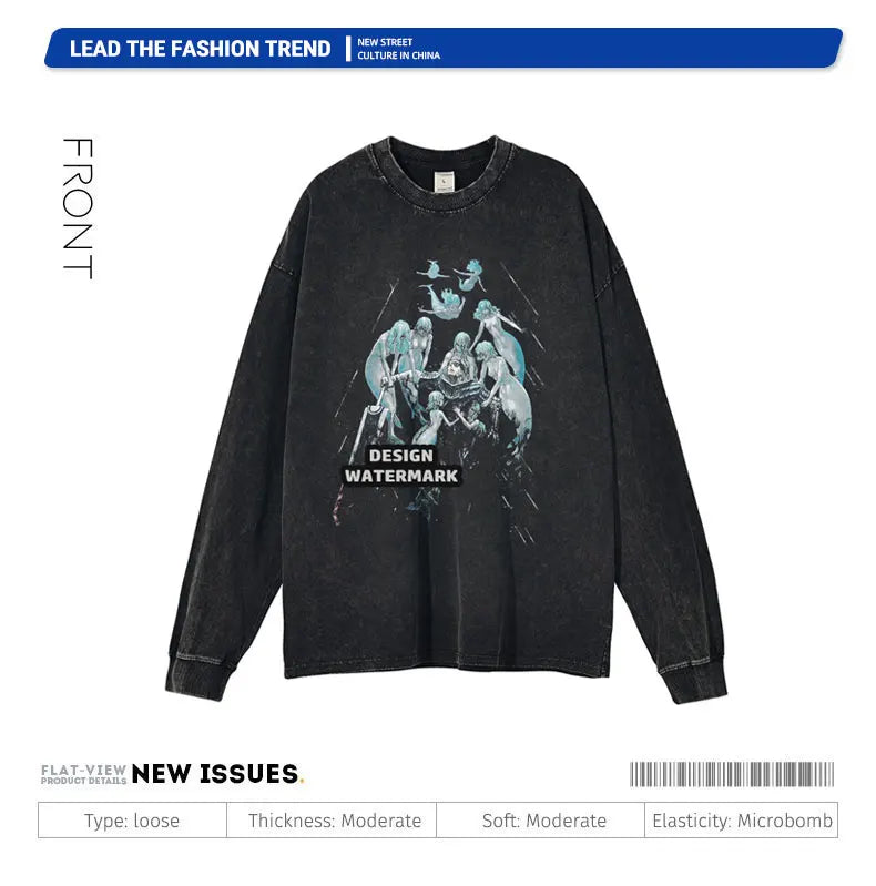 Anime Griffith Sweater Oversized Vintage Washed B -Berserk Long Sleeve T Shirt Manga Guts Pullover Zodd Sweatshirts 100% Cotton