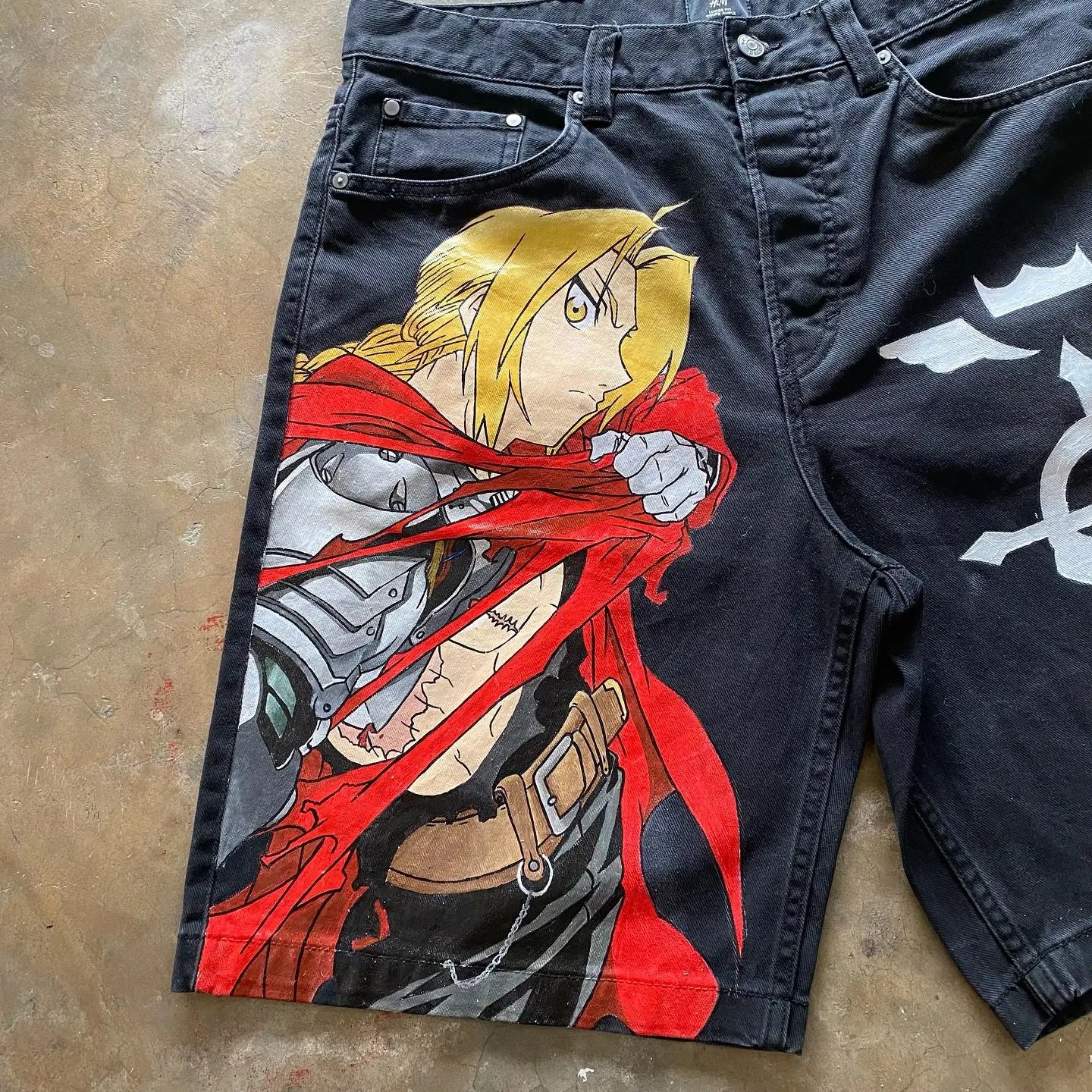Japan Cartoon Anime Characters Graphic Print Hip Hop Denim Shorts Y2k Harajuku Retro Straight Jorts Streetwear Men Women Shorts
