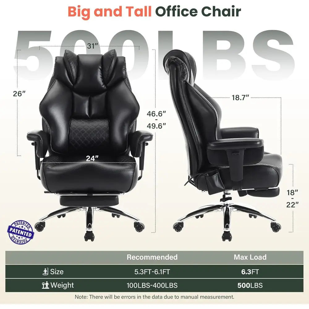 Ergonomic High-Back Leather Office Chair with Adjustable Lumbar Support and Extra Wide Seat for Big and Tall, Gaming and Executi
