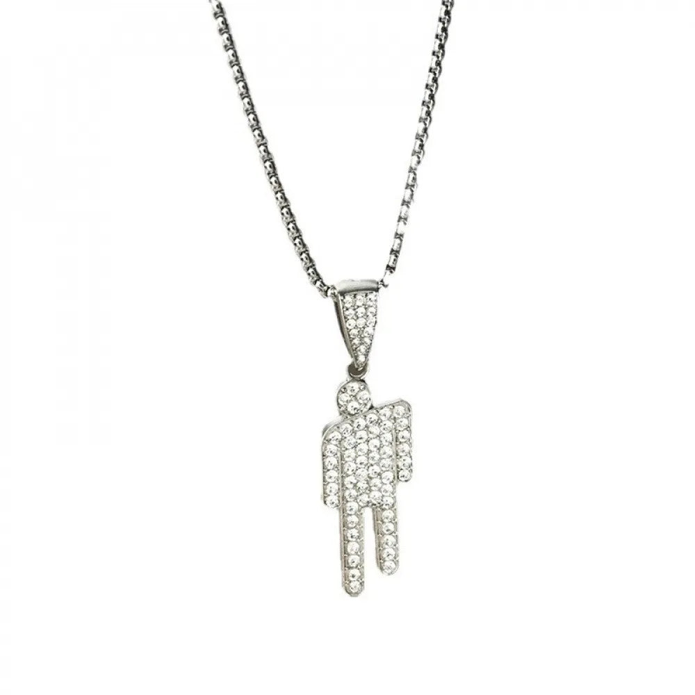 Hot-Selling European and American Necklace, Billie Eilish Style Tilted Pendant Full of Zircon, Trendy Hip-Hop Necklace