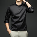 BROWON 2025 Spring Autumn Casual Work Tops Man Tshirt Long Sleeve Solid Color Soft Elegant Business Mulberry Silk T Shirt Man