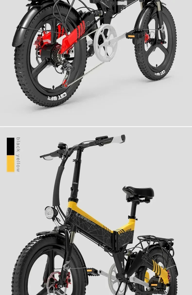 Electric Bicycle LANKELEISI G650motor 500w battery 48v12.8ah mini Folding e-bike urban leisure 20inch shock absorption E-bike