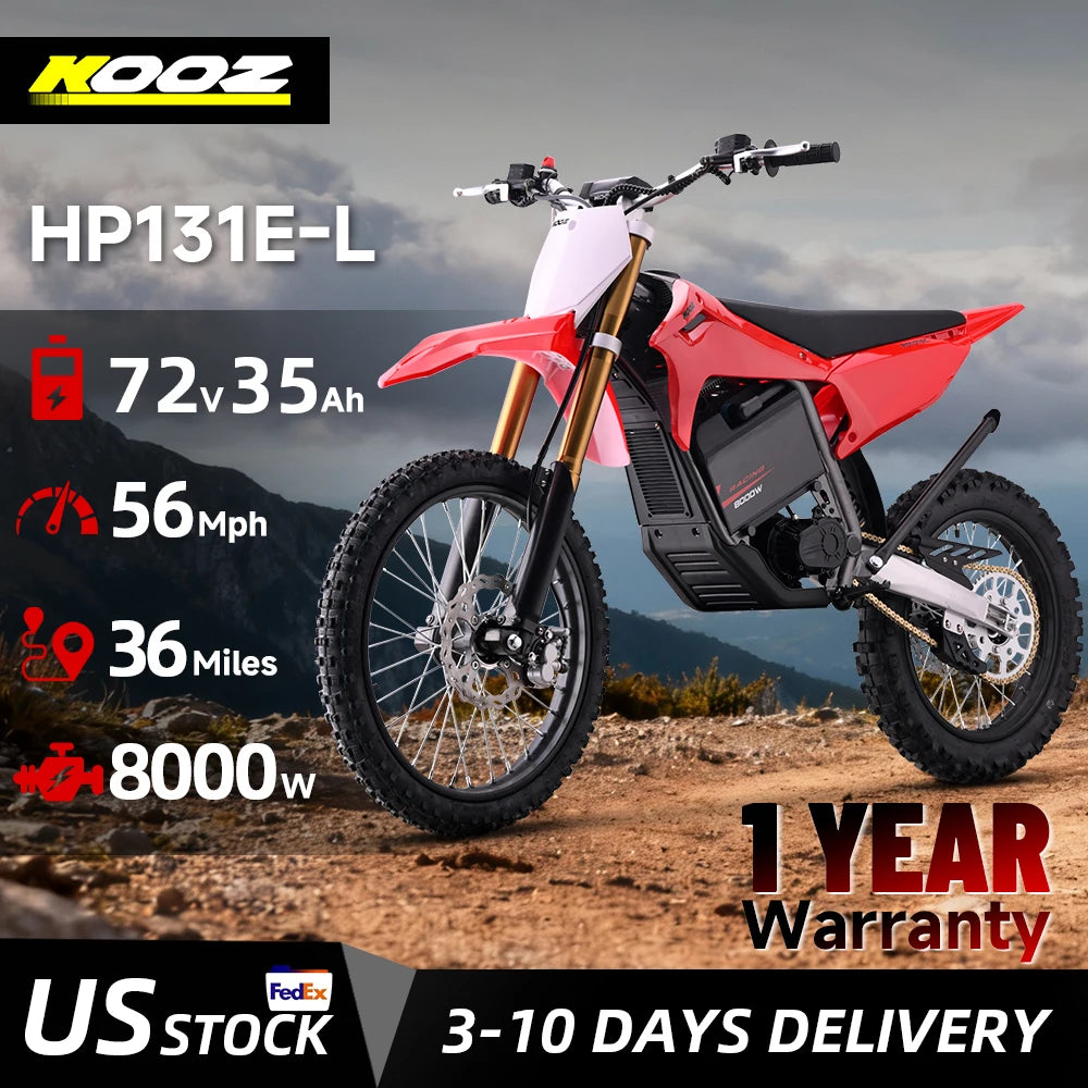 KOOZ HP131E-L 72V 8000W Pro Electric Dirt Bike for Adults,3 Speed Modes Electric Motorcycle Up to 56 MPH with 19"/16" Tires.