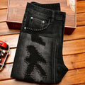 Metal Decor Design Black Jeans Men Trendy Ripped Fashion Retro Nostalgic Street Slim Fit Skinny Pants
