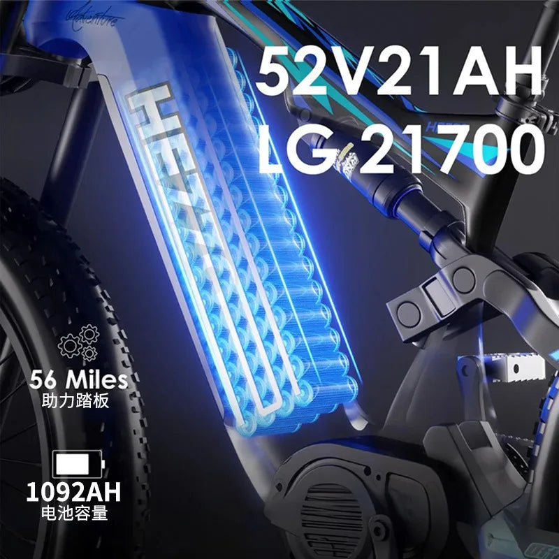 52V 1000W Carbon Fiber E-Bike Mid-Drive Electric Bicycle with 21Ah Lithium Battery Wide-Tire 9-Speed Eco-Friendly Bike