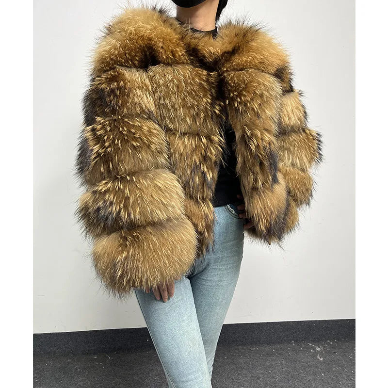 2025 maomaokong Super Hot Winter Women Luxury Thick Real Raccoon Fur Coat Natural Fox Fur Jacket Plus Size Jackets Female Vest