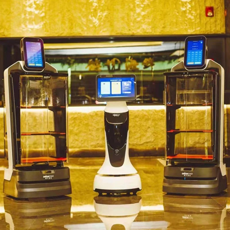 Intelligent artificial intelligence delivery humanoid commercial robot welcome greetings reception