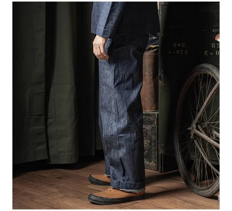 Rugged Bronson 40s USN Selvedge Denim Work Pants High Waist Wide Leg Men's Jeans