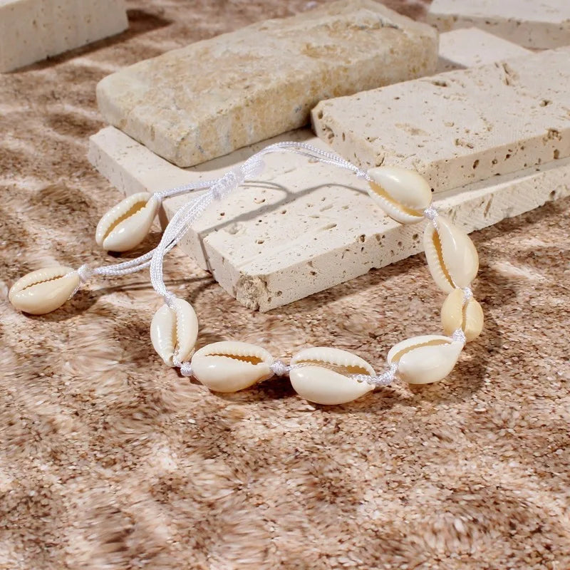 Coastal Stackables Set Adjustable Shell Pendant Necklace Handwoven Rope Bracelet Boho Beach Vacation Jewelry Gift