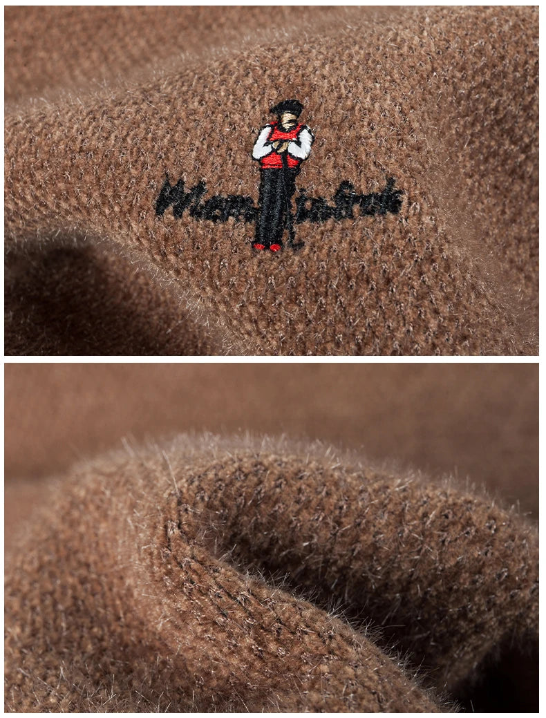 Light luxury brand round neck sweater knitted plush thicken warm pullover cartoon character embroidery fashion golf men's wear