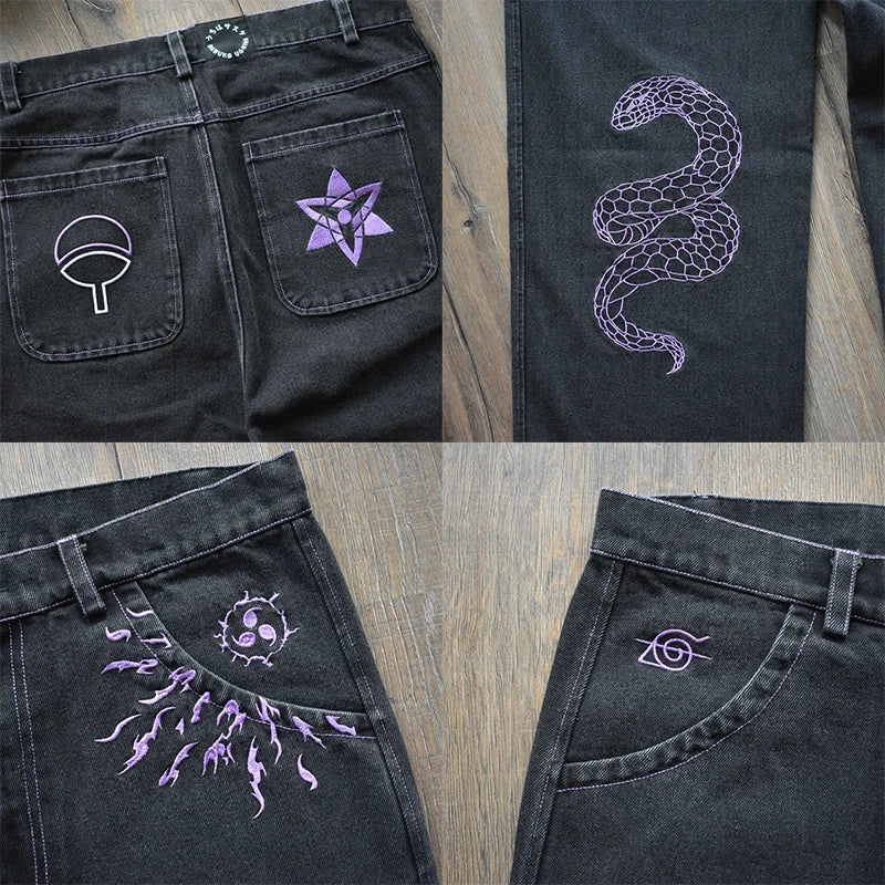 Y2K Baggy Jeans Men Anime Patterns Goth Hip Hop Pants Retro Harajuku Fashion Streetwear Wide Leg Jeans Aesthetic Casual Trousers