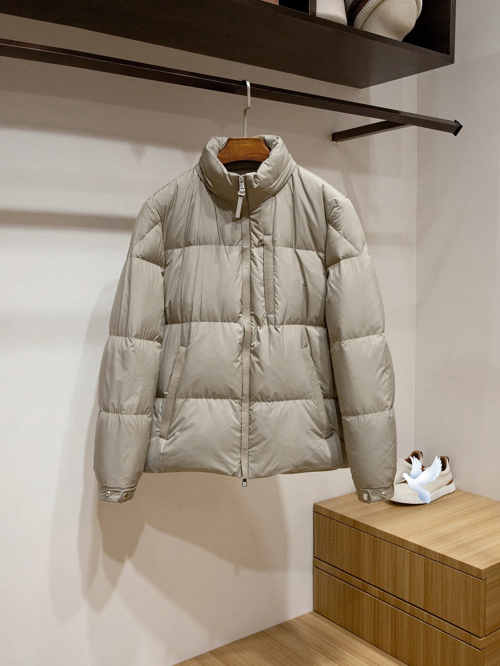 Men's High-Fluffy White Goose down Jacket Urban Outdoor Casual Hooded Stand-Up Collar Warm Filled Coat