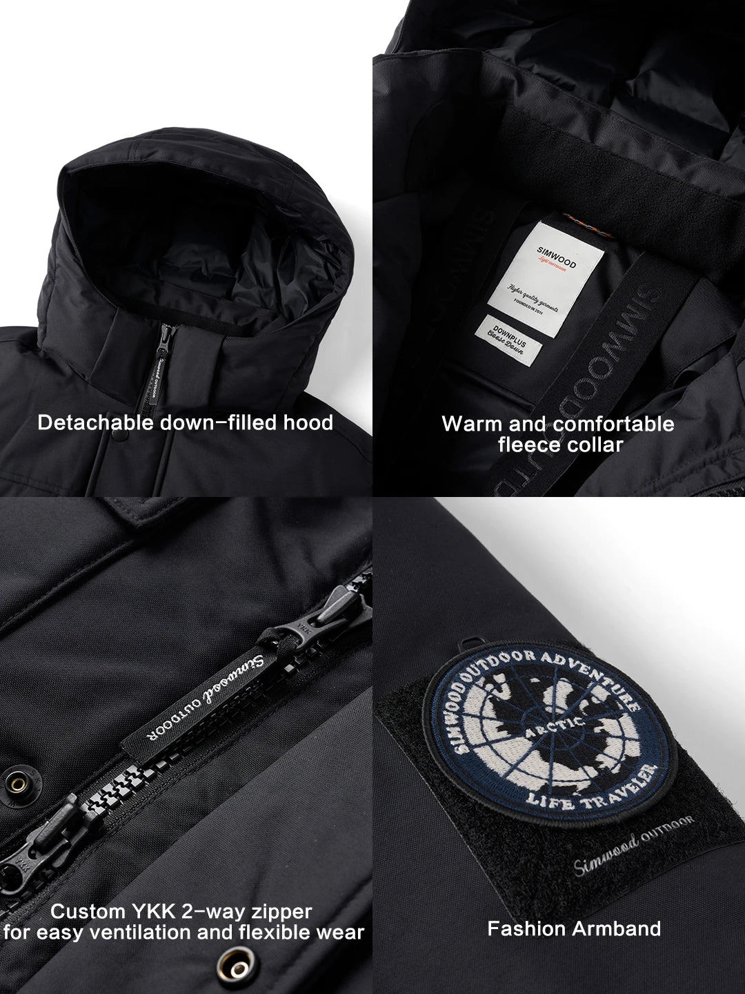 SIMWOOD 2026 Spring Winter New 90% White Goose Down Coats Men Warm Hooded Outdoor Water-repellent Quality Jackets