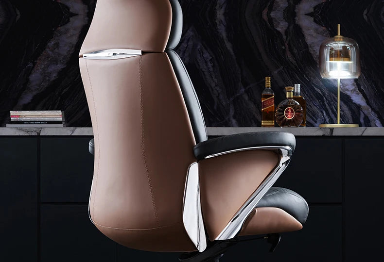 Italian Light Luxury Chiar Leather Boss Office Cowhide Comfortable President Chair Swivel Computer Silla Oficina Furniture
