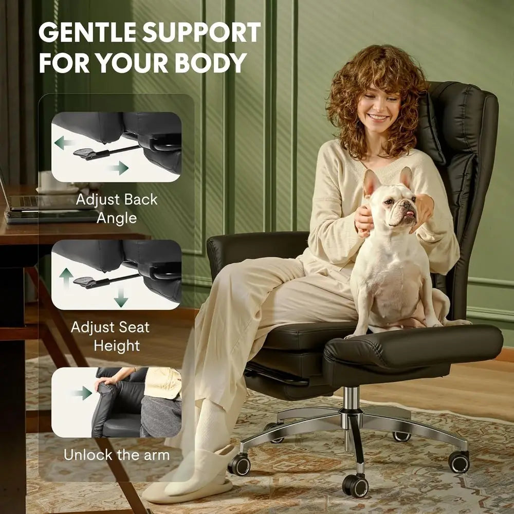 Large Ergonomic Office Chair for Big and Tall, 180° Swivel Armrests, Footrest Included, Suitable for Home Office, Gaming, Beige