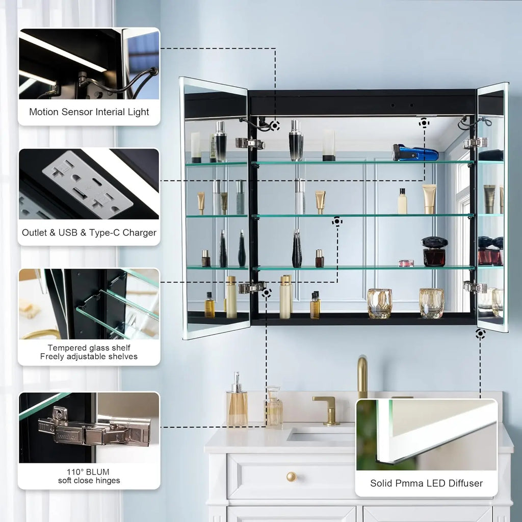 30" X 30" LED Mirrored Medicine Cabinet, Medicine Cabinets with Lights for Bathroom, Defogging Function Mirror, Customized