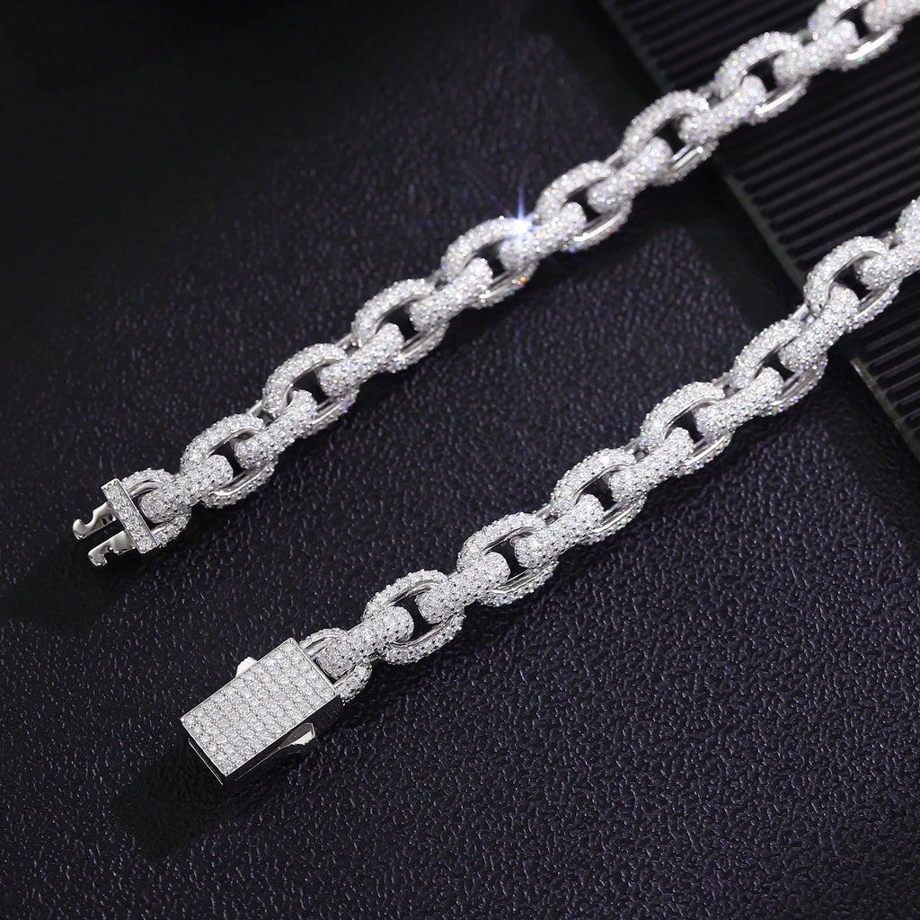 Provence Full Iced Cuban Chain DEF/VS lab diamonds set Silver Chains link Hip Hop Necklace for Men rapper Miami Street Custom