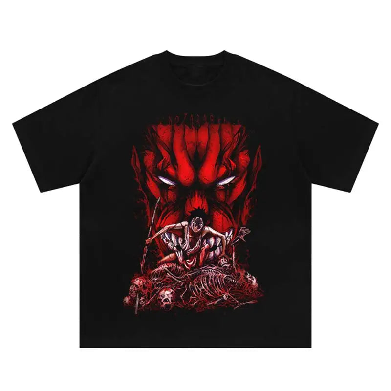 Harajuku Fashion Anime 2025 Oversized Vintage T-Shirt Trend Hip Hop Printed Streetwear Washed Leisure Cotton Loose Men Tshirt