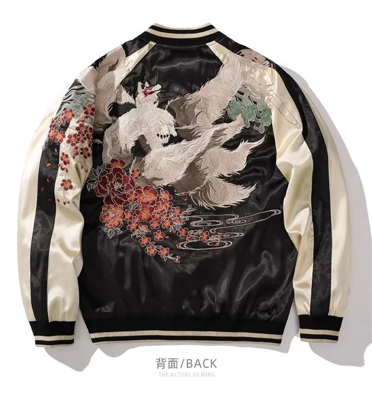 A007 Baseball Jackets For Man Nine-Tailed Fox Heavy Embroidery Autumn Quality Comfortable Fit Trendy Loose Chamarras Para Hombre