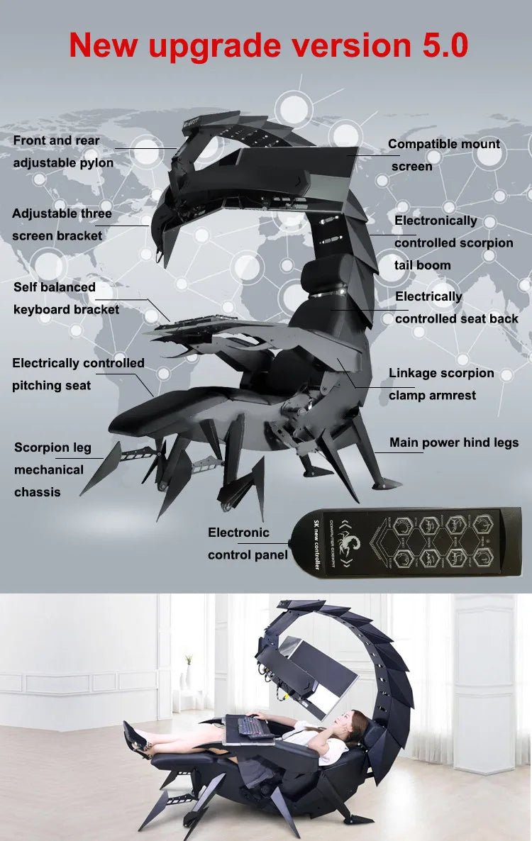 Cluvens Ergonomic Fully Recliner Office Chair Cockpit for 3 or 5 Monitors Zero Gravity Workstation Chair Scorpion Chair Cluvens