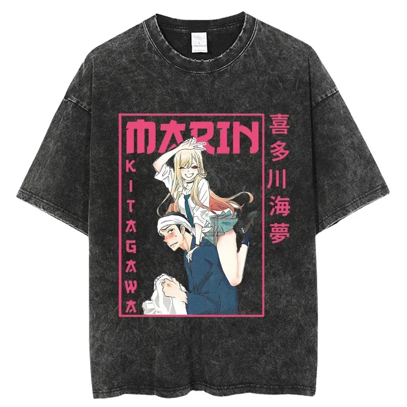 2025 My Dress Up Darling Harajuku T Shirt Men Hip Hop Vintage Washed Anime Oversized Streetwear 100% Cotton