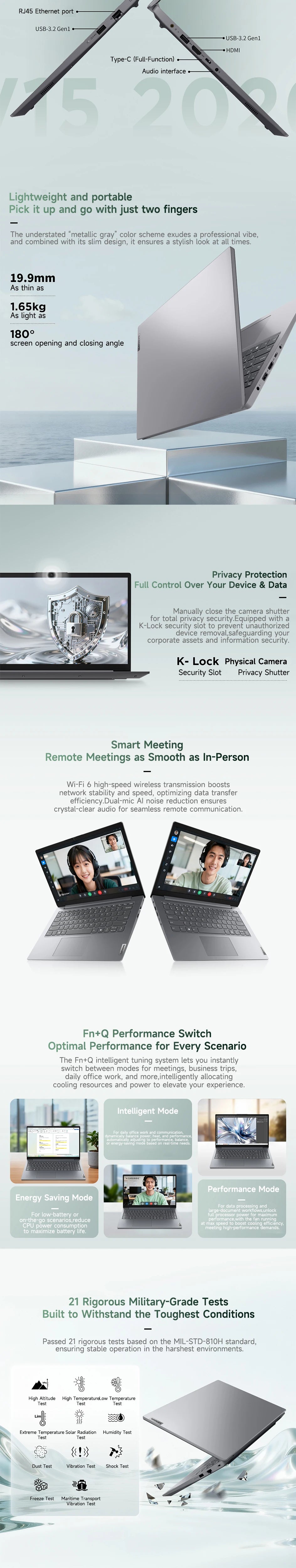 Lenovo Laptop Lenovo V15 2026 15.6“ Slim office and gaming laptop AMD Ryzen7 170 16G DDR5 1TB/2TB SSD Notebook Computer PC