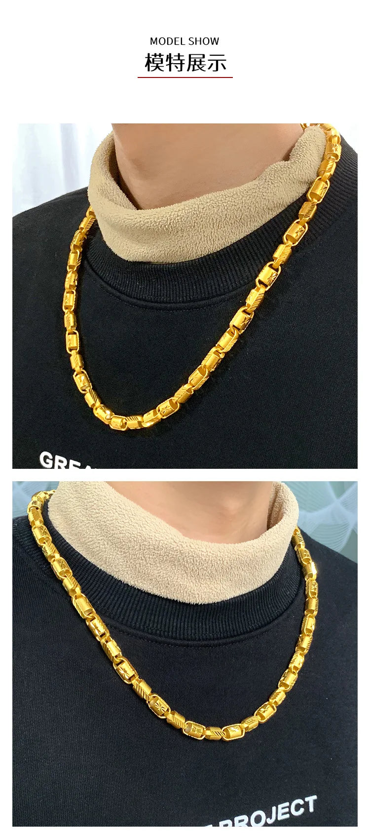 9999 pure gold starburst faceted 8mm necklace men's domineering rich chain 24K real gold jewelry