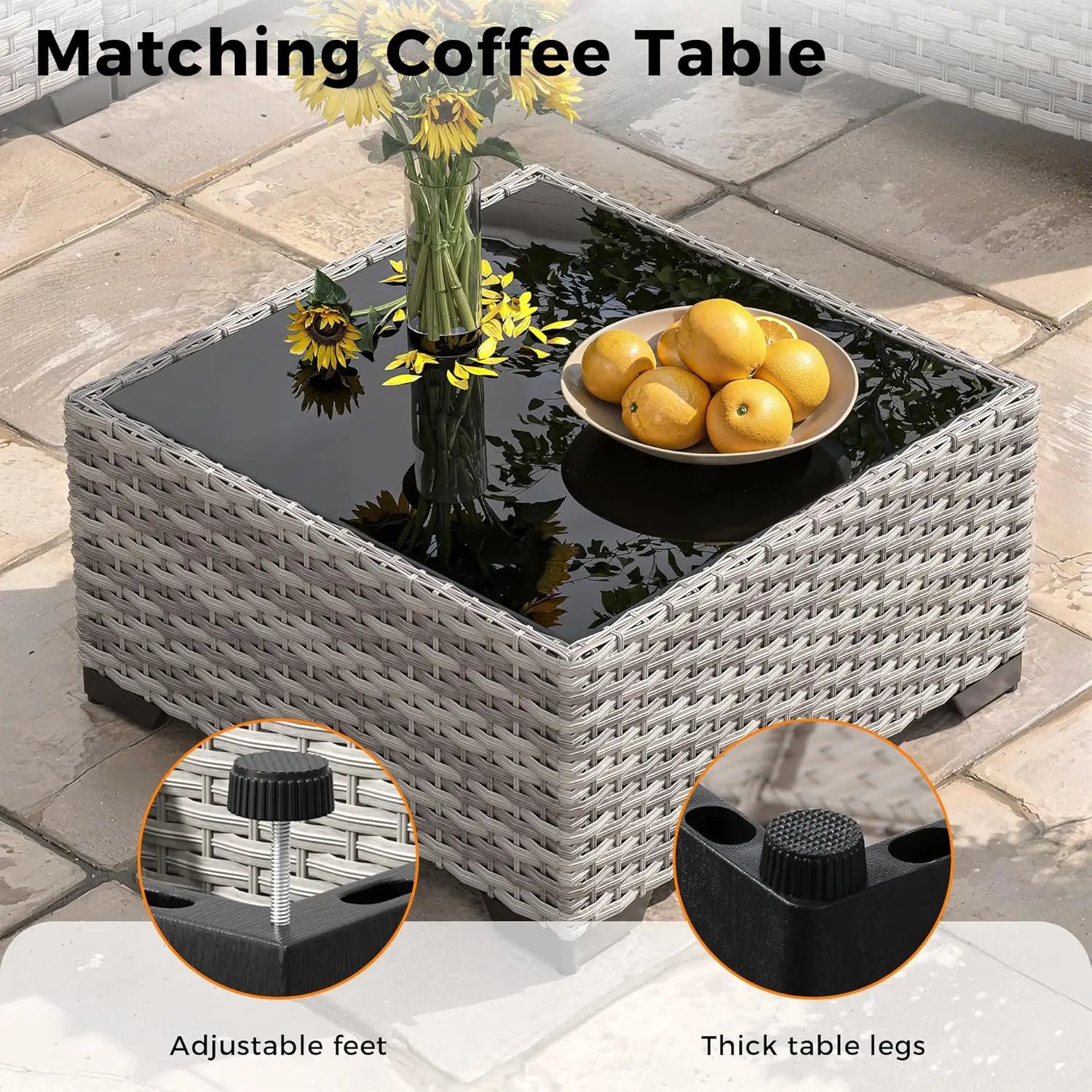 6-Seat Outdoor Wicker Sectional Sofa Set with Thick 4-Inch Cushions Dual-Strand PE Rattan Customizable Modular Patio Furniture