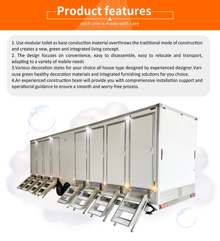 Luxury 2 Station Portable Restroom Trailer Customized Mobile Bathroom Trailer with Water Tank Flush Toilet for Rental Business
