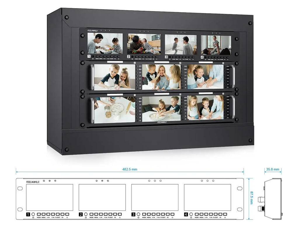 FEELWORLD Q41 Quad 4.5" 2RU Rackmount Monitor 3G-SDI 4KHDMI AV input and output 1280x720 pixels