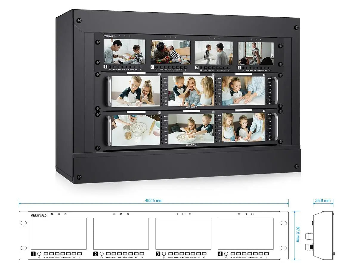 FEELWORLD Q41 Quad 4.5" 2RU Rackmount Monitor 3G-SDI 4KHDMI AV input and output 1280x720 pixels