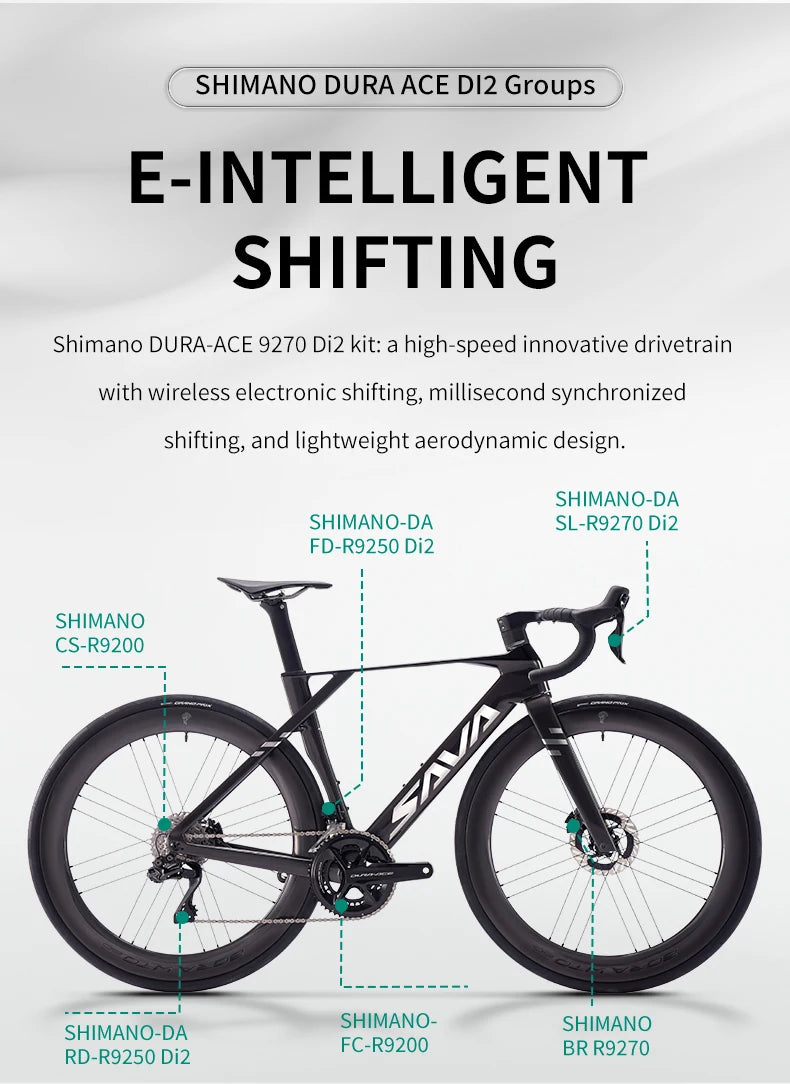 SAVA SLR9 Premium Bicycle Full Carbon Fiber E-Shift Road Bike 24 Speed with SHIMAN0 DURA-ACE 9270 Di2 Kit