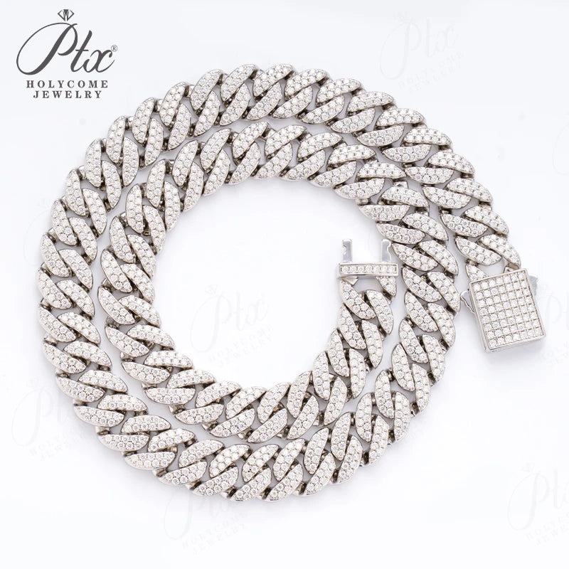 Full Diamond Cuban Necklace Moissanite 925 Silver Plated with 18K Gold Hip Hop Jewelry 18inch Prong Link Choker Chain for Men
