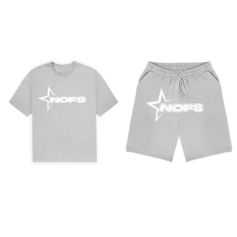 Men New Fashion Letter Graphics T-shirt Hip-hop Punk Summer Short Sleeve American Street Tops Shorts Set Y2K 2024 Men's Clothing