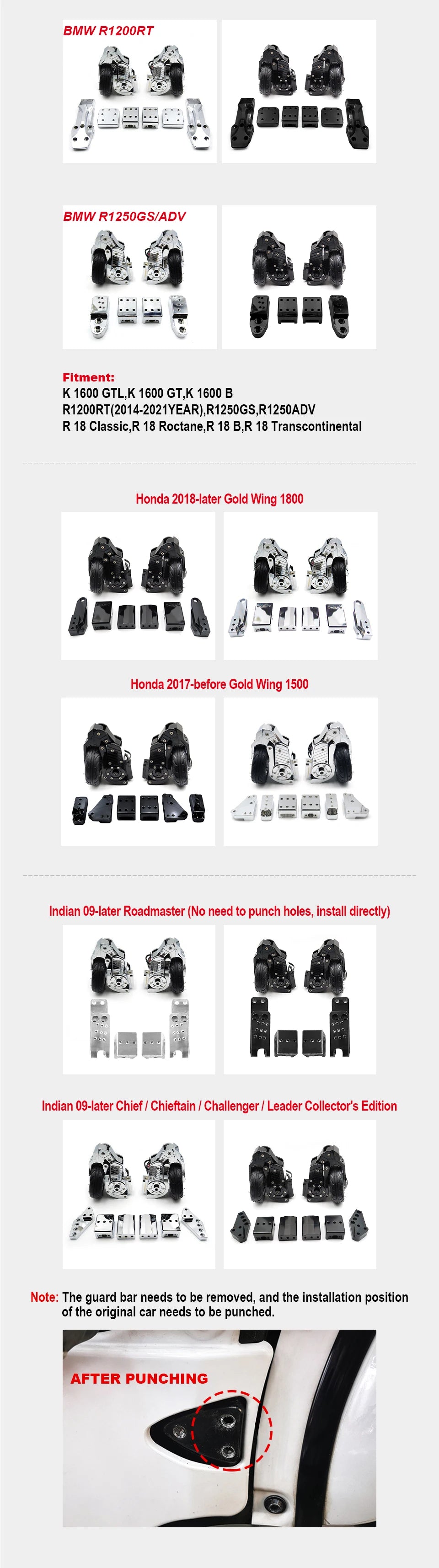 STLFMotorcycle Stand Landing Gear Powerful for HD Indian K1600 GTL Condition New Air Shipping Training Wheels Support