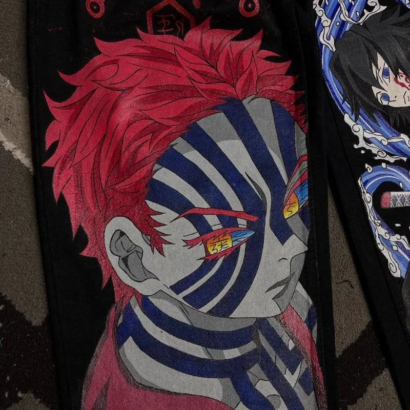 Y2K Jeans anime Harajuku printed pattern Wide Leg Jeans Gothic Vintage Hip Hop High Waist Men Women Fashion Casual Streetwear