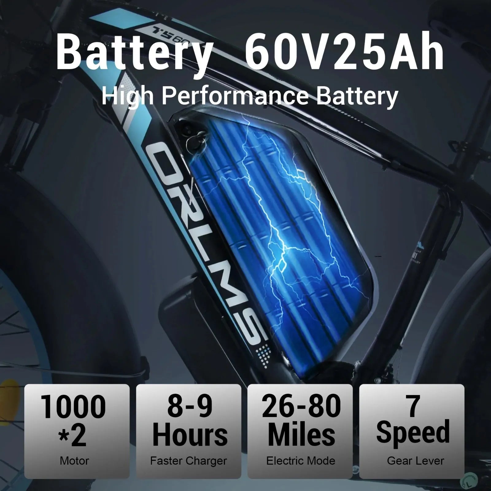 3000W E-Bike 60V 25Ah Dual Motor 38 MPH 26" Fat Tire Electric Bicycle for adults