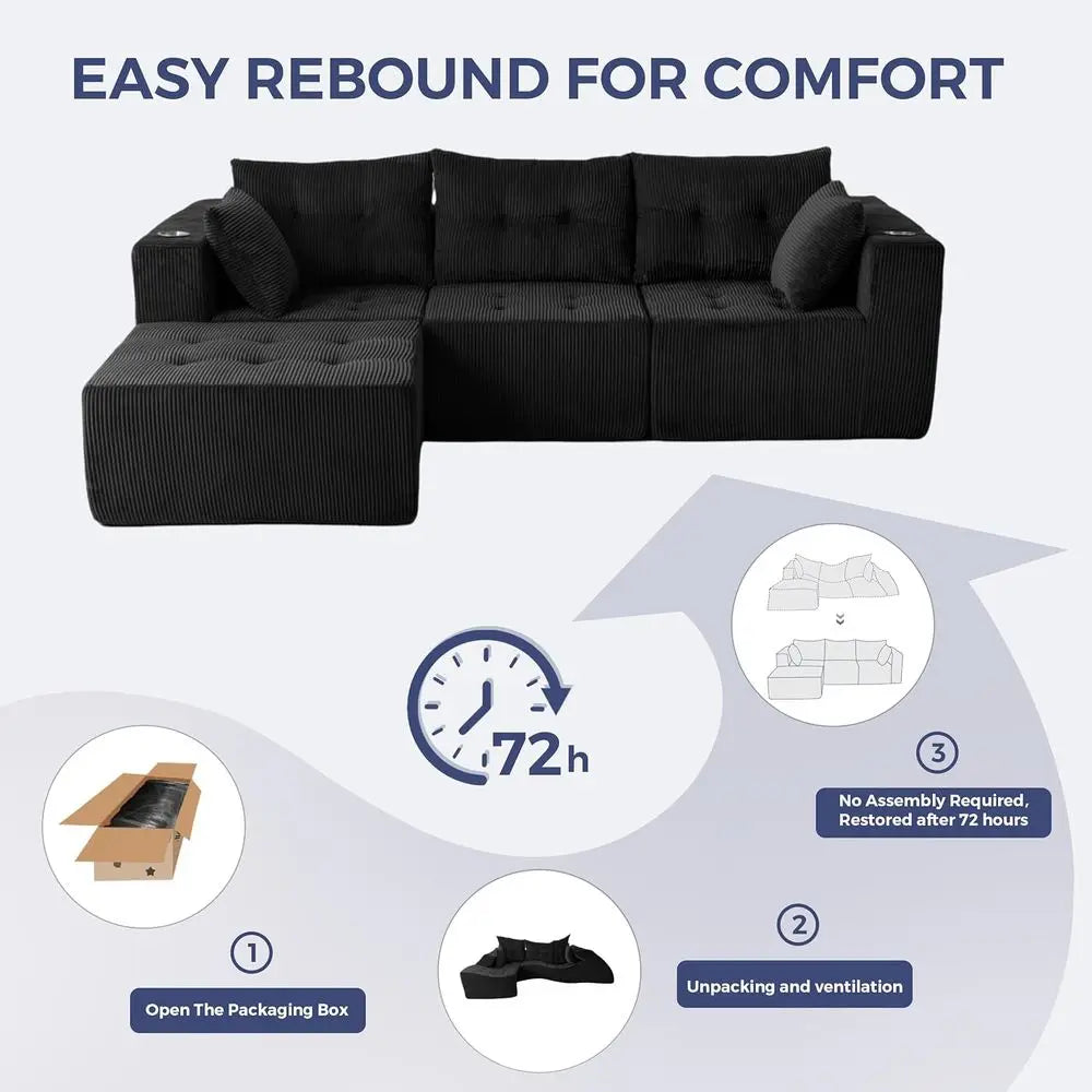 Modular Sectional Sofa Couch, L Shaped Modern Cloud Couch with 1 Ottoman, Sofa in A Box, Tufted 4-Seat Boneless Sleeper Chair fo